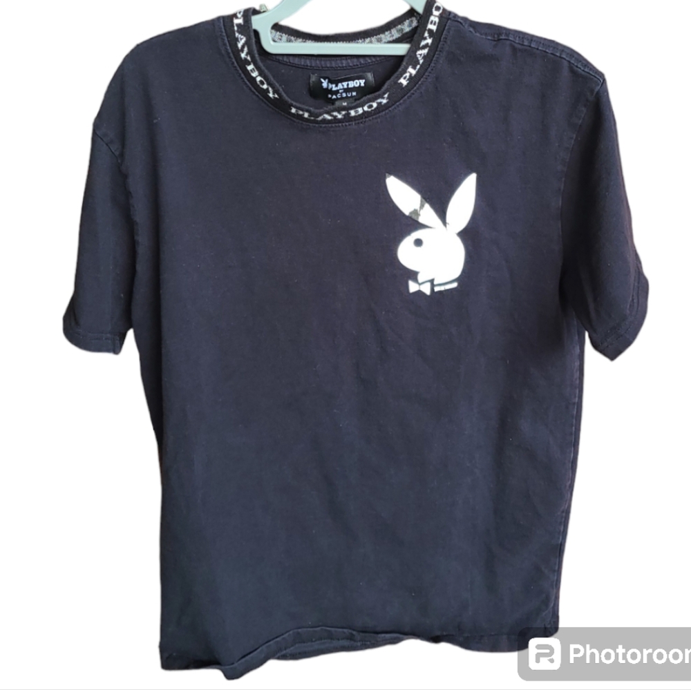 PLAYBOY by PACSUN branded collar‎ black/white print Playa shirt slight fa…